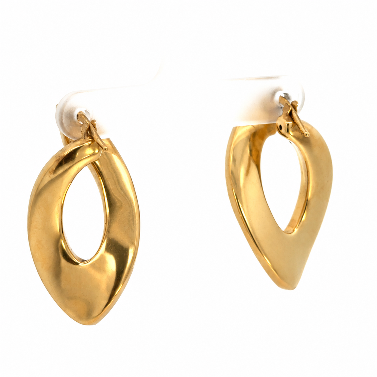 18K Yellow Gold Sculptural Oval Hoop Earrings — Made in Italy