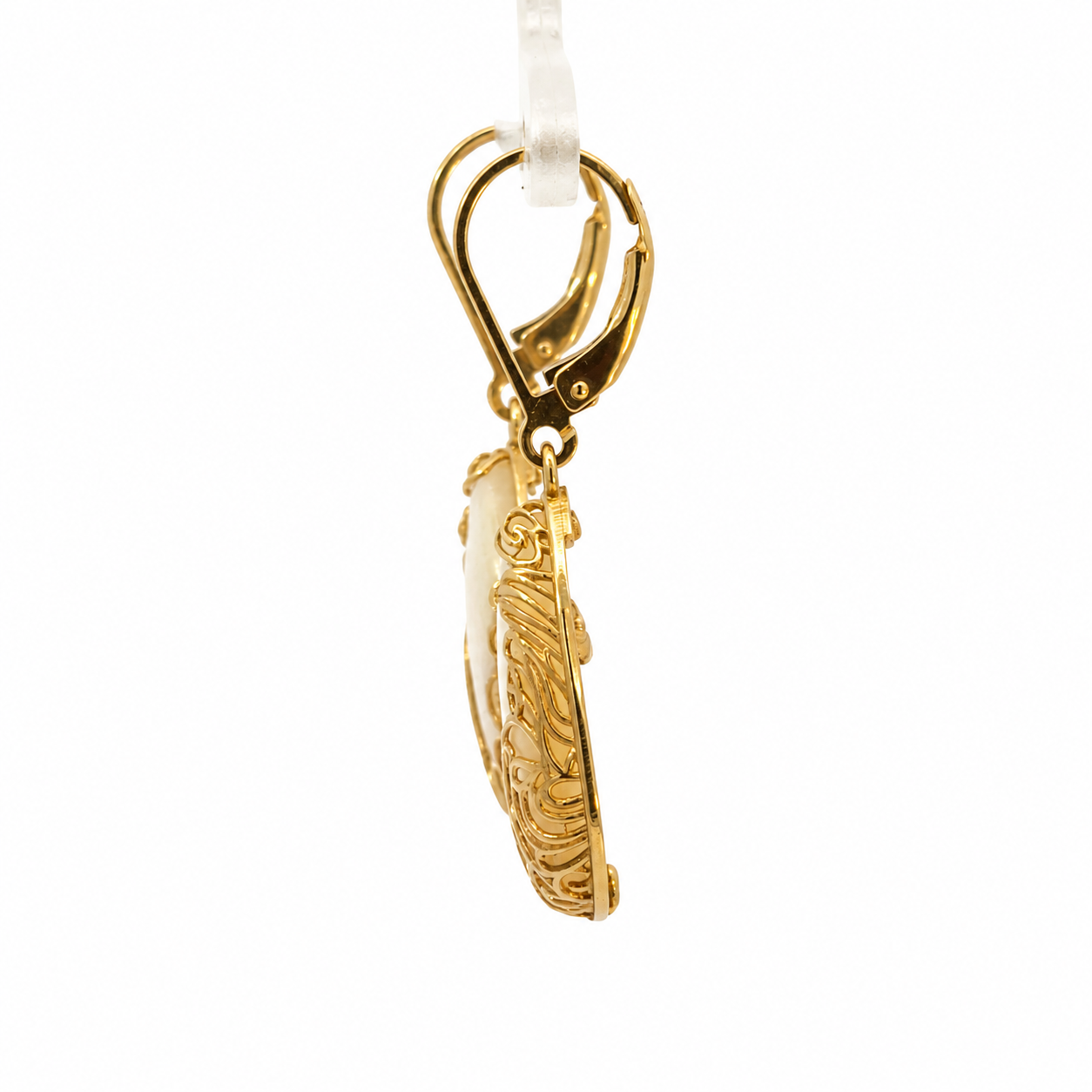 14K Yellow Gold Mother-of-Pearl Filigree Teardrop Earrings