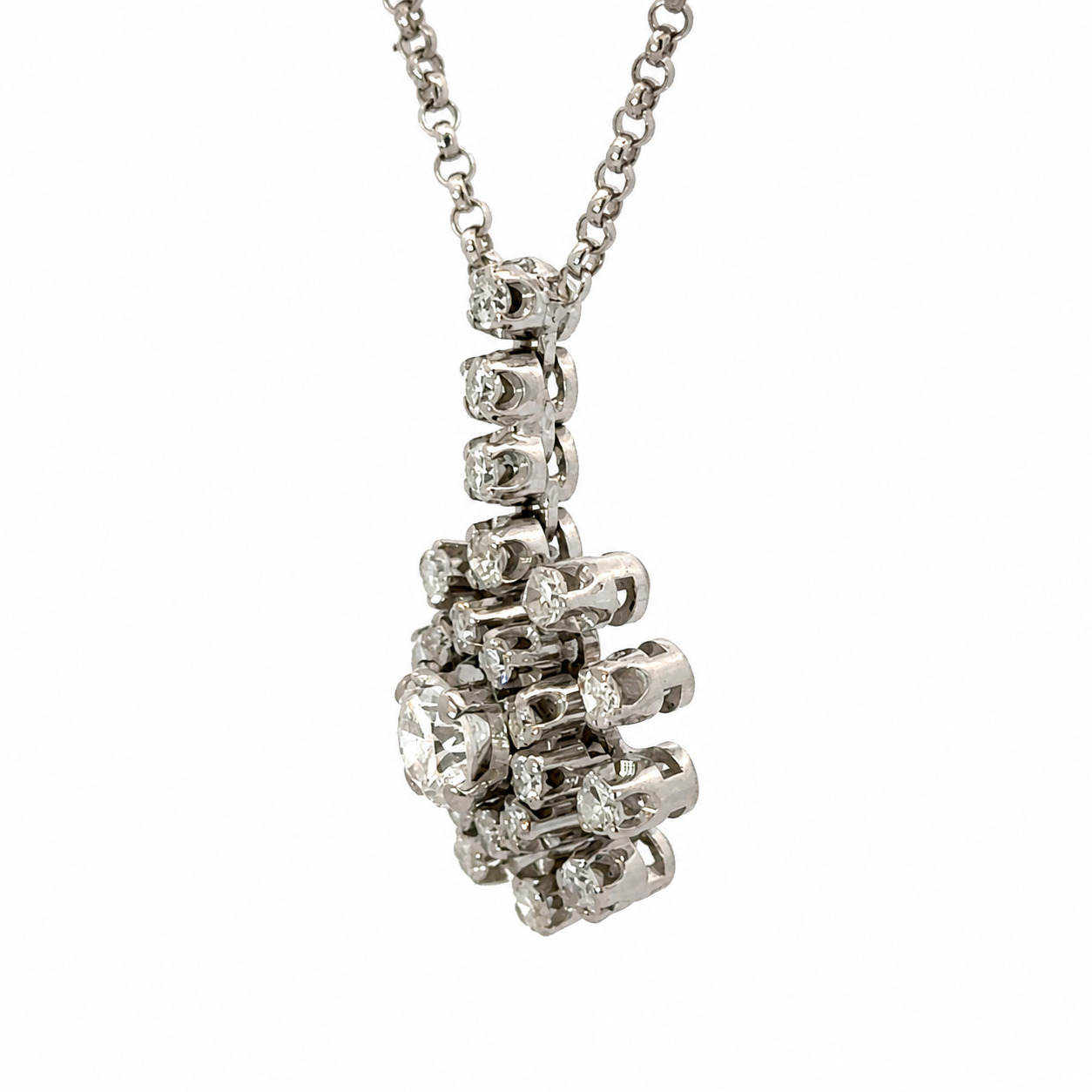Italian 18K White Gold Diamond Floral Starburst Necklace
