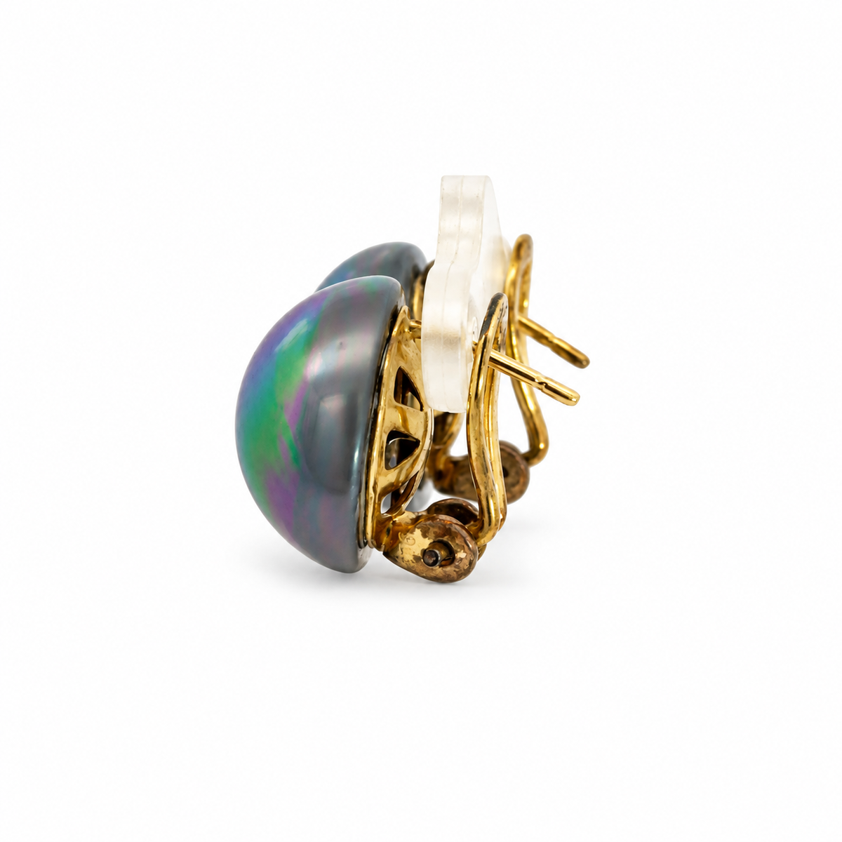 Vintage 925 Yellow Gold-Finished Sterling Silver Black Pearl French Clip Earrings