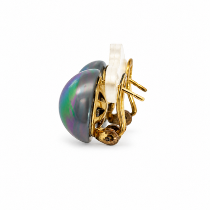 Vintage 925 Yellow Gold-Finished Sterling Silver Black Pearl French Clip Earrings