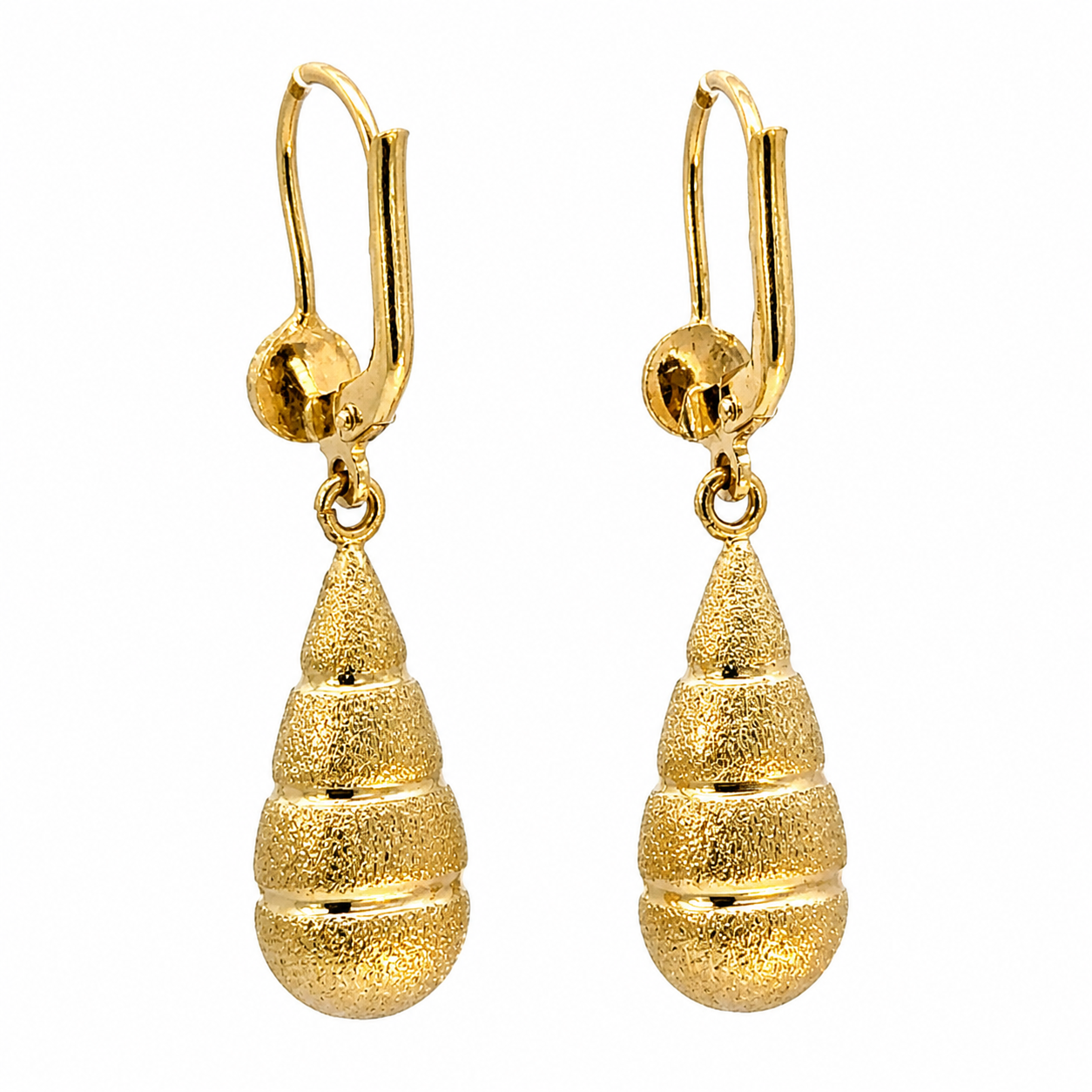 14K Gold Matte Textured Teardrop Dangle Earrings
