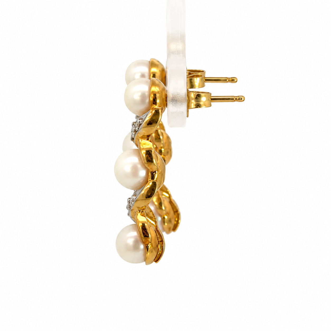 14K Two-Tone Gold Pearl & Diamond Drop Earrings