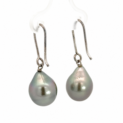White Gold Baroque Blue-Gray Pearl Drop Earrings
