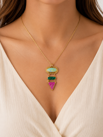 14K Yellow Gold Artisan Opal & Quartz Pendant