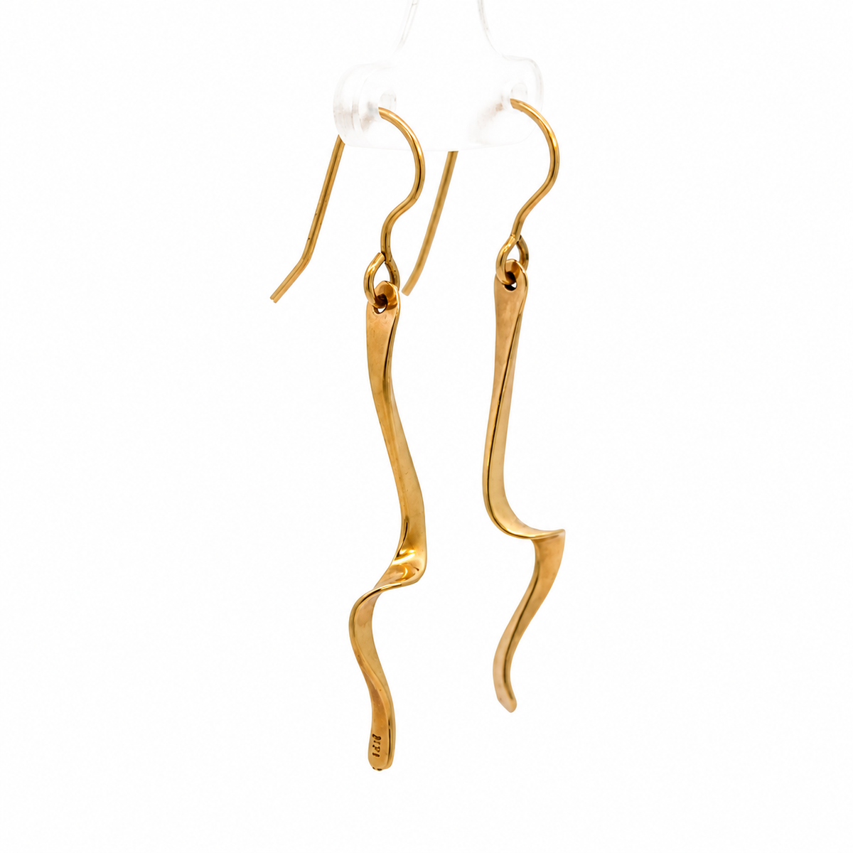 14K Yellow Gold Twisted Ribbon Drop Earrings