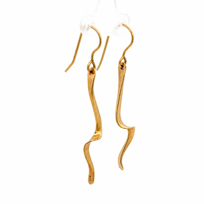 14K Yellow Gold Twisted Ribbon Drop Earrings