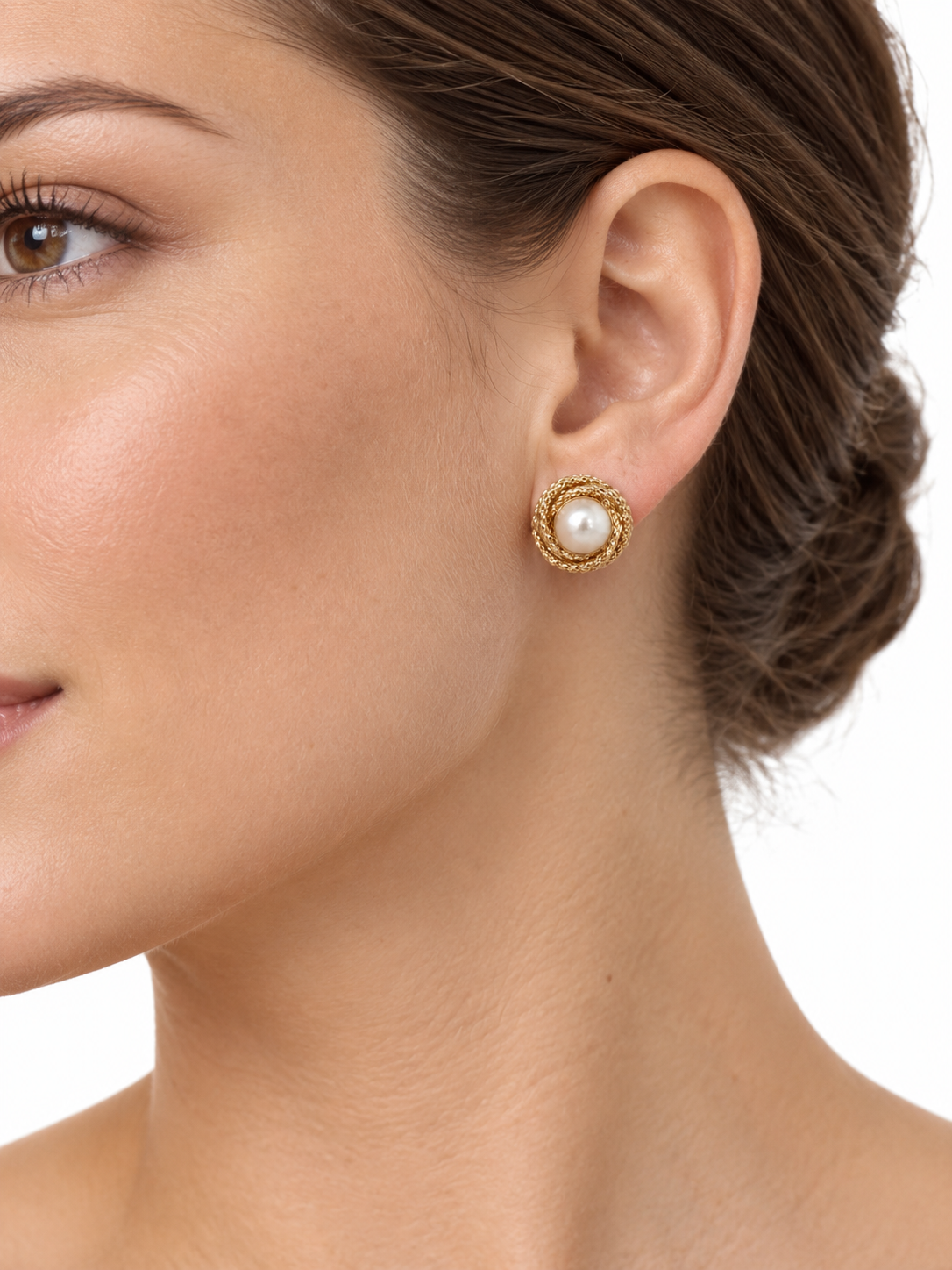 14K Yellow Gold Pearl Textured Love Knot Stud Earrings