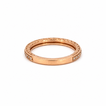 14K Rose Gold Diamond Band with Engraved Leaf Detail