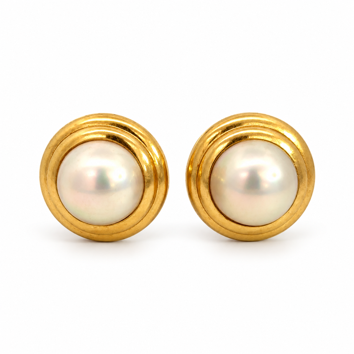 Estate 14K Yellow Gold Domed Mabé Pearl French Clip Earrings