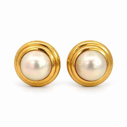 Estate 14K Yellow Gold Domed Mabé Pearl French Clip Earrings