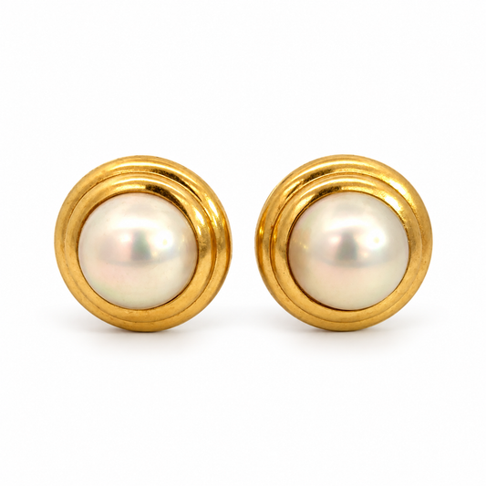 Estate 14K Yellow Gold Domed Mabé Pearl French Clip Earrings