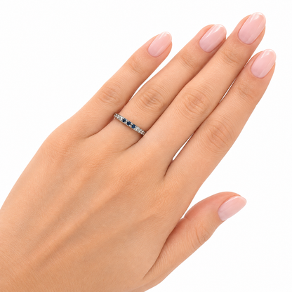 Platinum Sapphire & Diamond Band Ring Size 7.5
