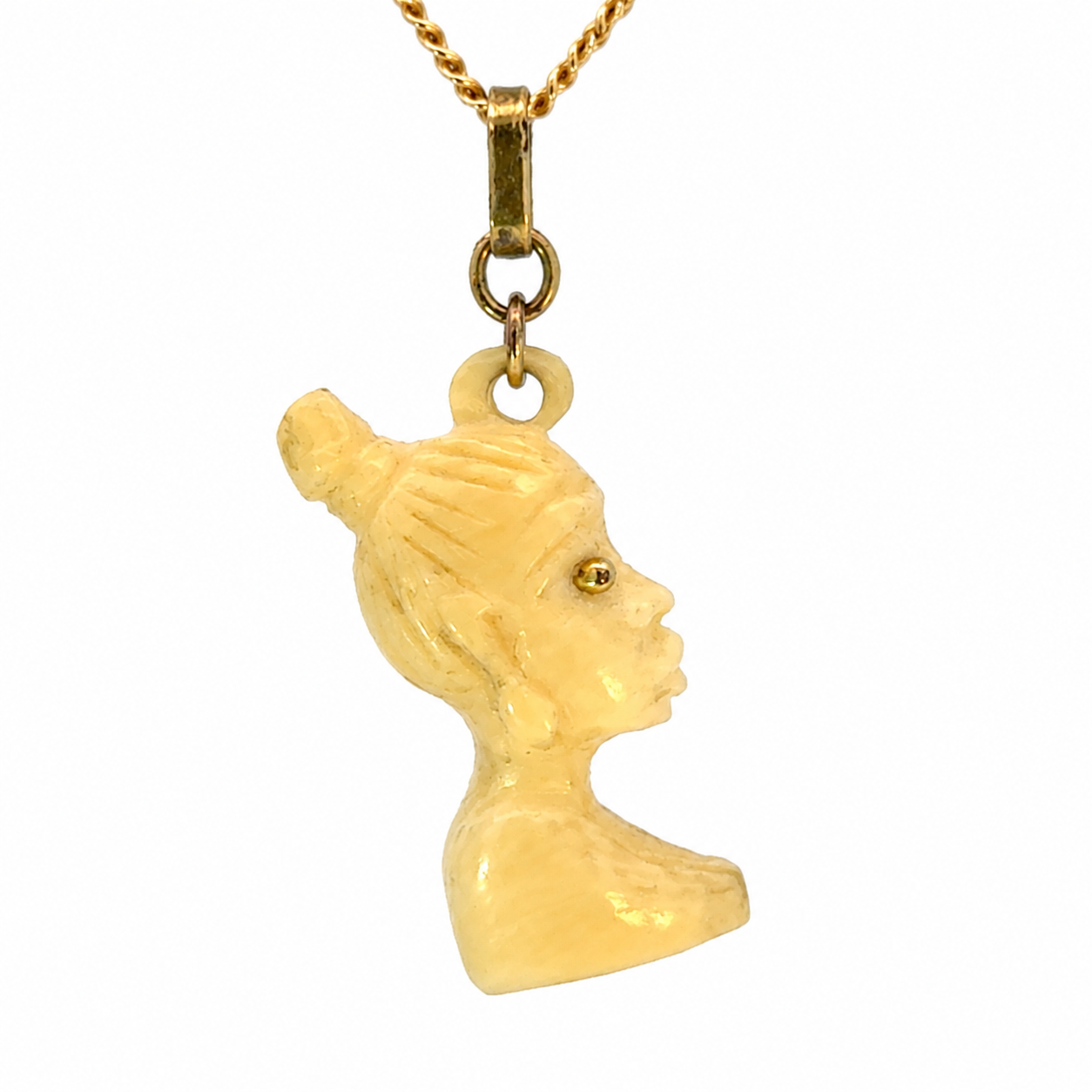 14K Yellow Gold Carved Lady Pendant