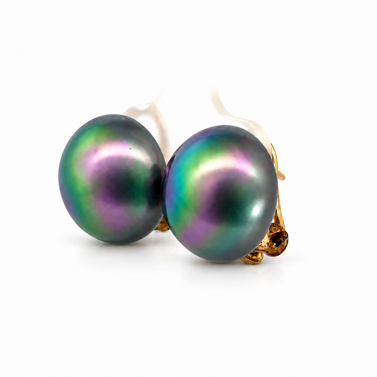 Vintage 925 Yellow Gold-Finished Sterling Silver Black Pearl French Clip Earrings