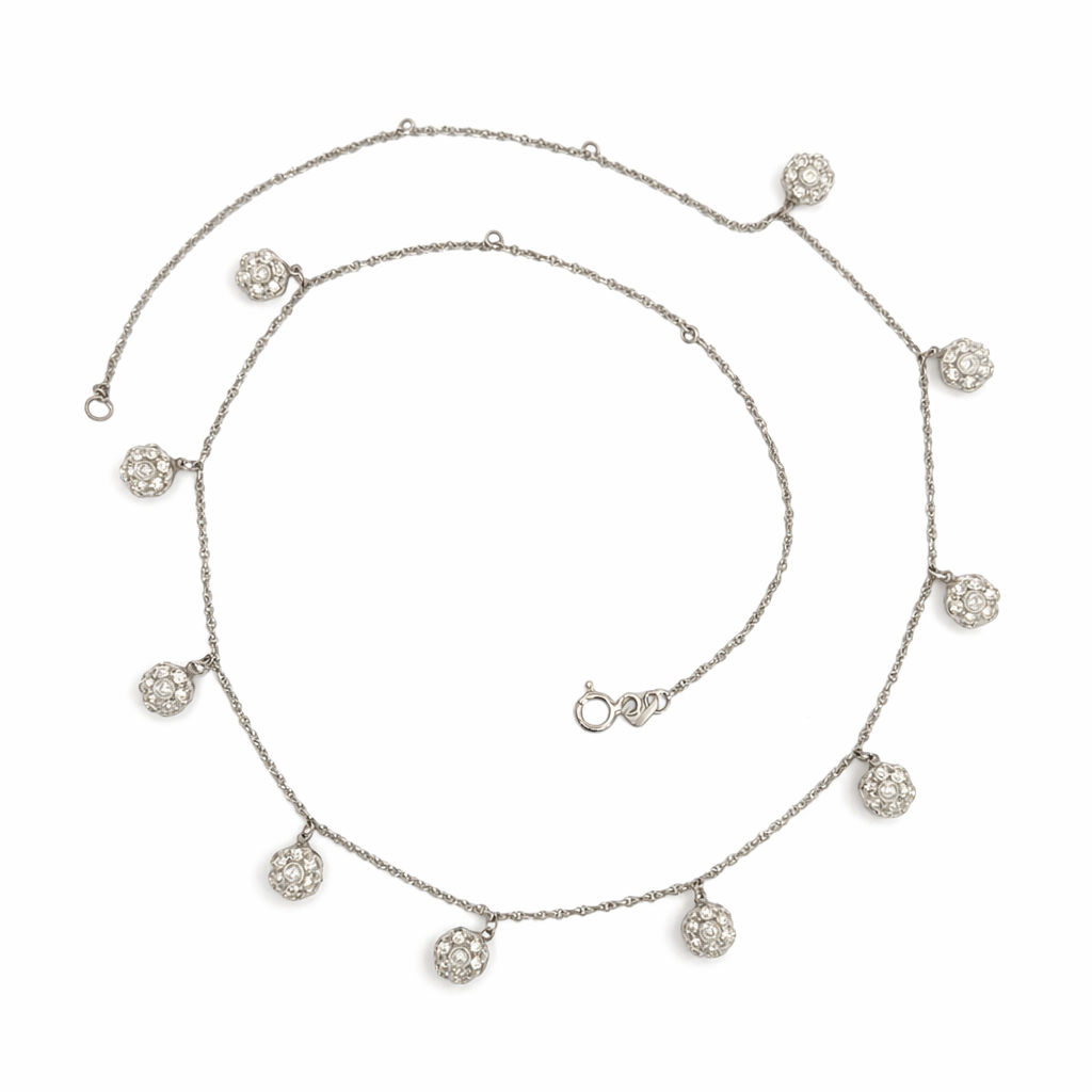 18K White Gold Dangling Diamond Flower Necklace