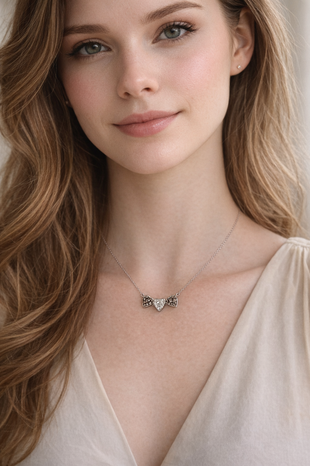 Diamond Triple Heart Necklace White Gold Pavé Hearts