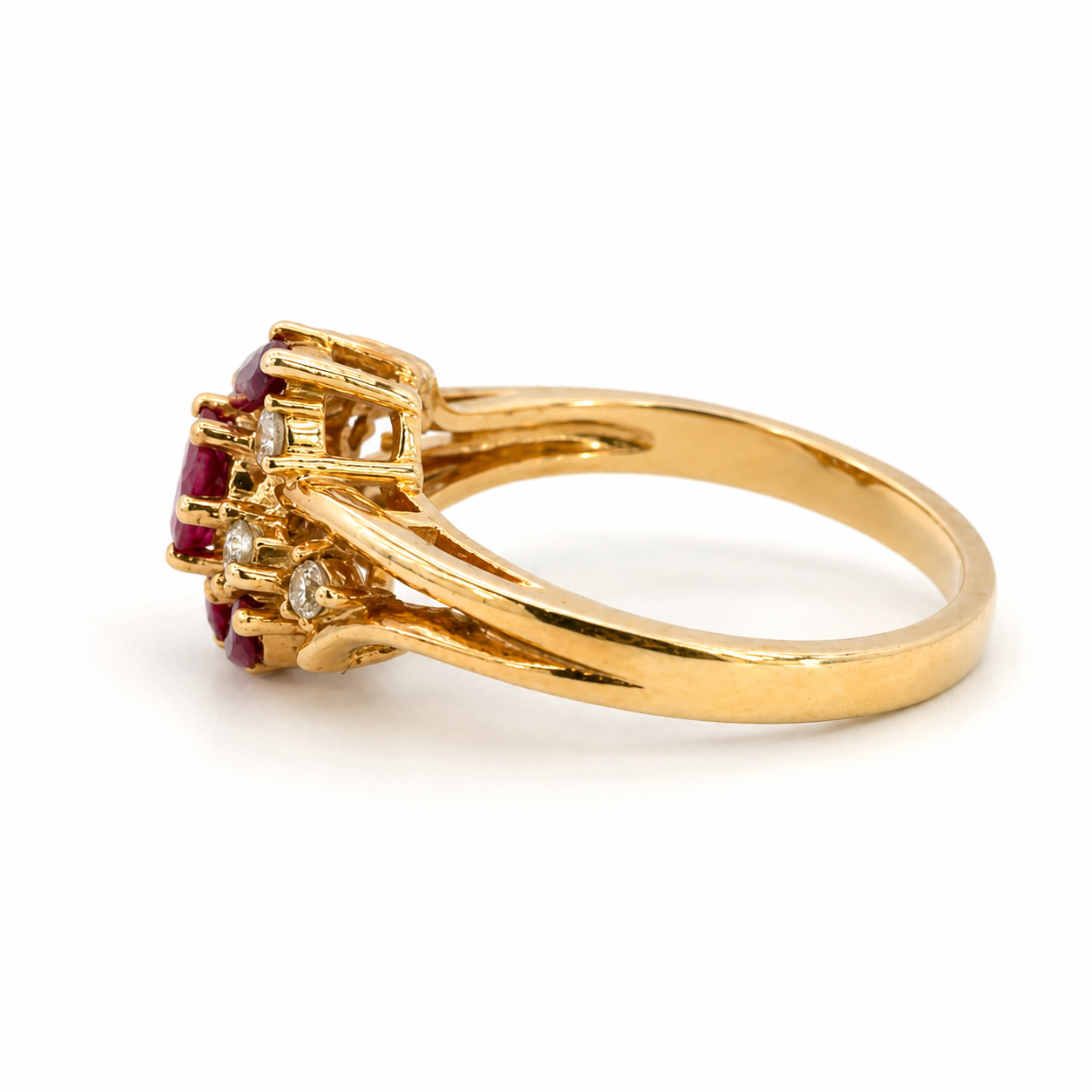 Vintage 14K Yellow Gold Ruby & Diamond Floral Ring