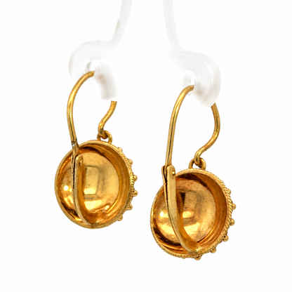Vintage 18K Yellow Gold Navy & White Enamel Floral Drop Earrings