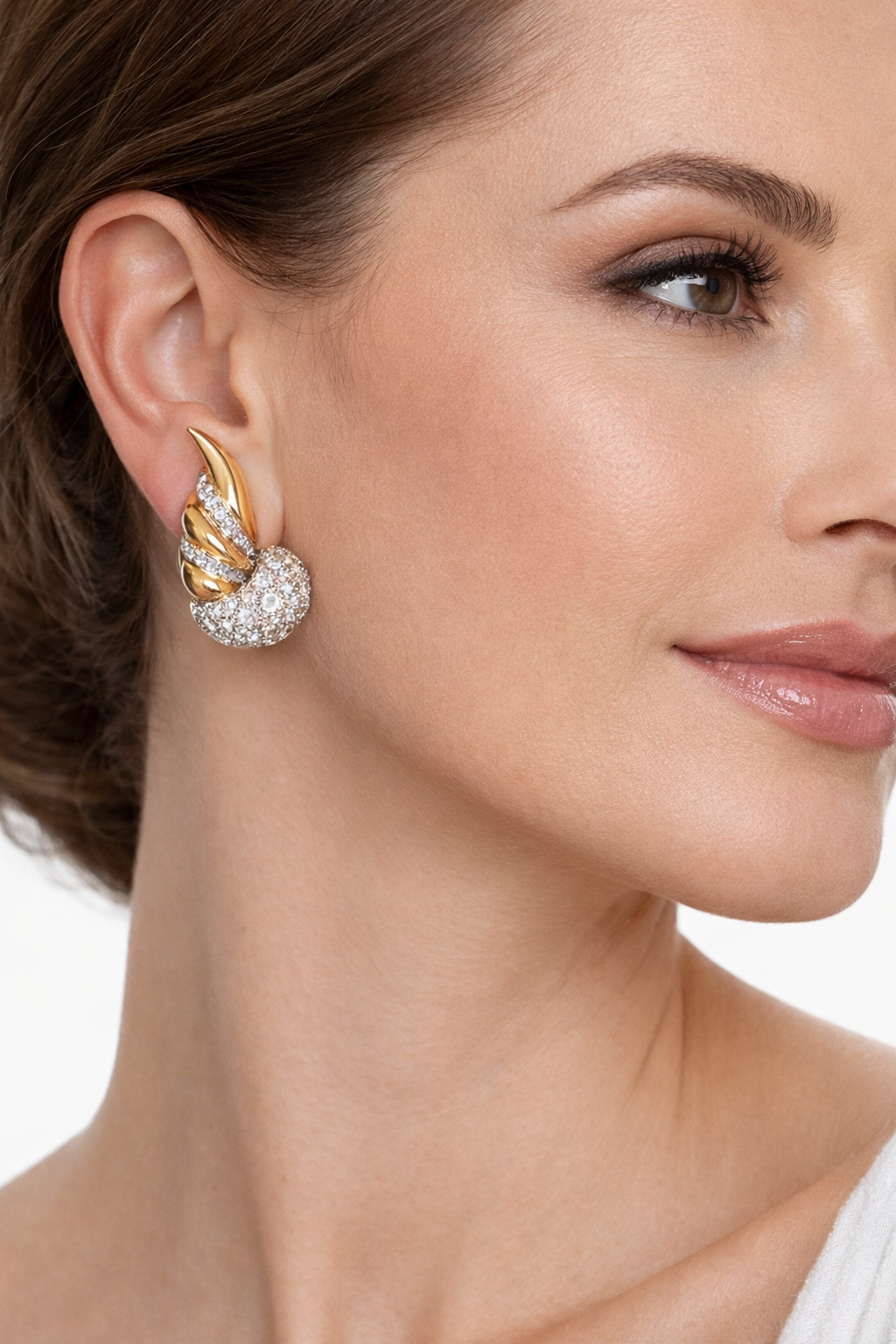 Vintage Diamond Ribbon Earrings in 14K Yellow & White Gold