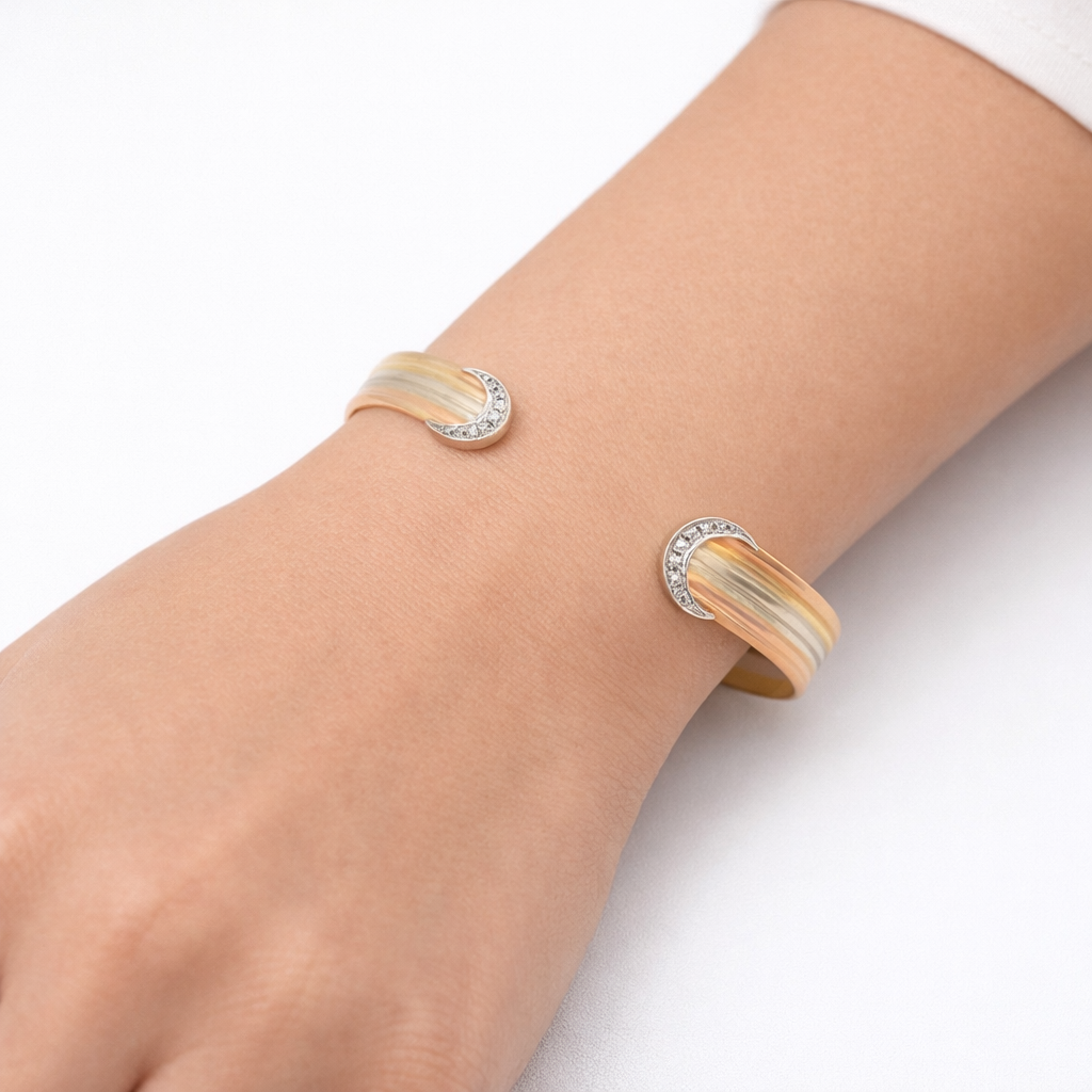 18K Tri-Color Gold Diamond Bangle Bracelet