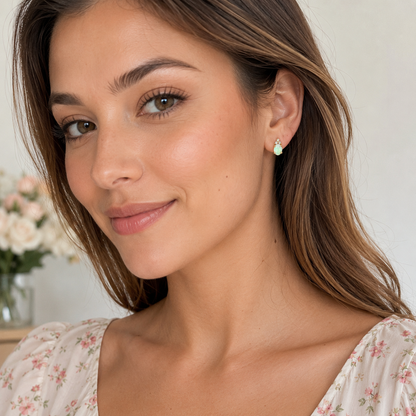 14K Yellow Gold Opal & Diamond Stud Earrings