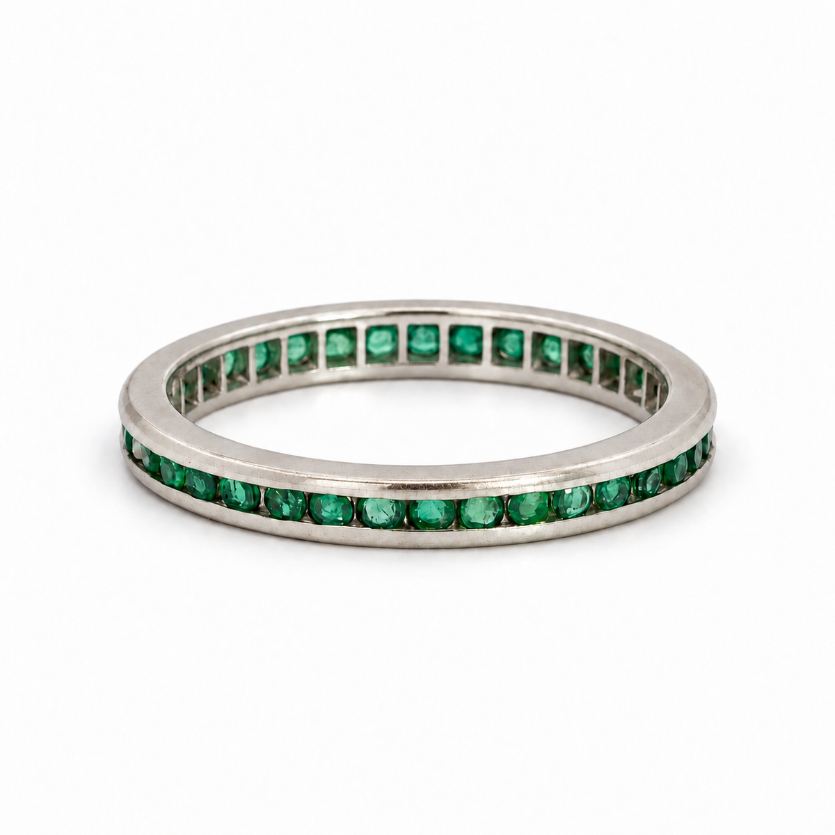 14K White Gold Emerald Eternity Stacking Band