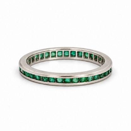 14K White Gold Emerald Eternity Stacking Band