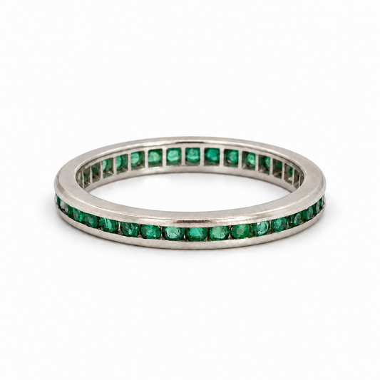 14K White Gold Emerald Eternity Stacking Band