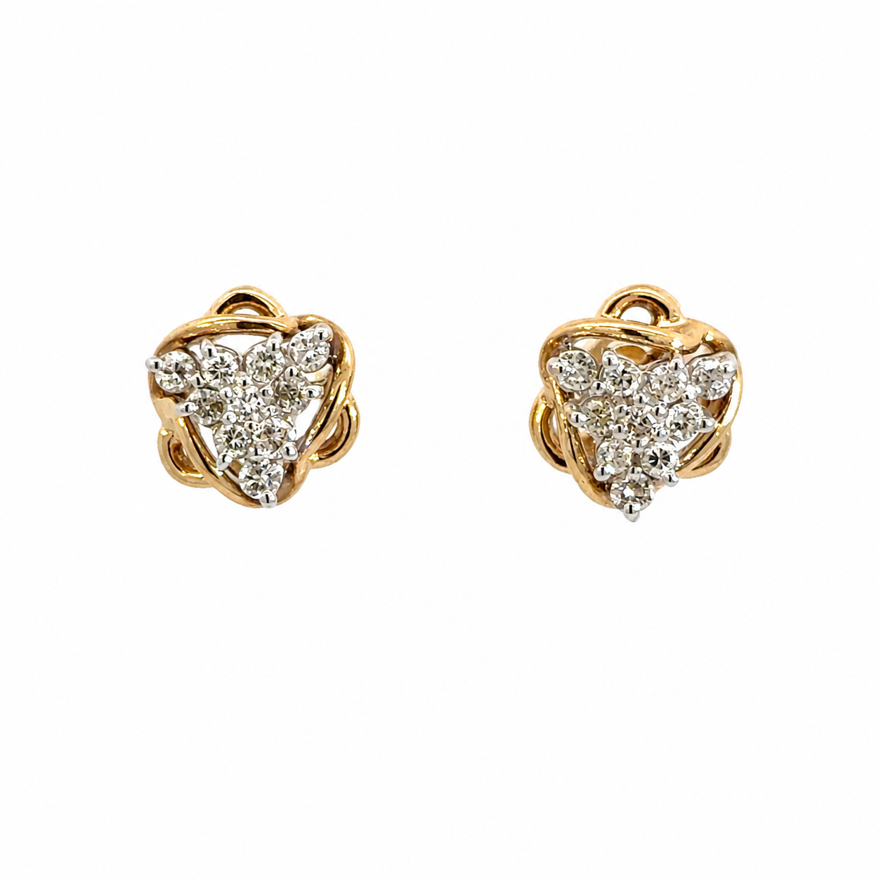 Vintage 14K Yellow Gold Diamond Star Cluster Stud Earrings