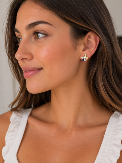 Vintage 14K Gold Opal & Amethyst Leaf Earrings