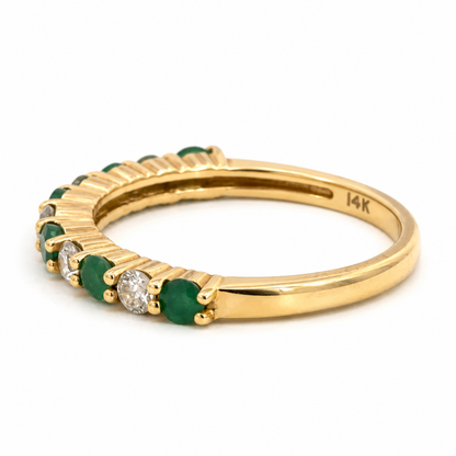 14K Yellow Gold Emerald and Diamond Stacking Ring