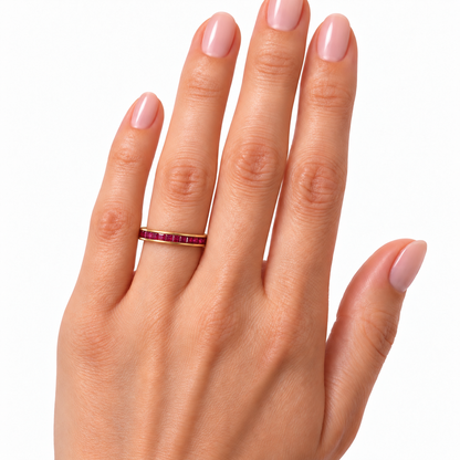 Vintage 1950s 14K Yellow Gold Raspberry-Red Ruby Eternity Band