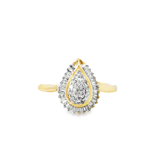 14K Yellow Gold Pear-Shaped Diamond Cluster Ring