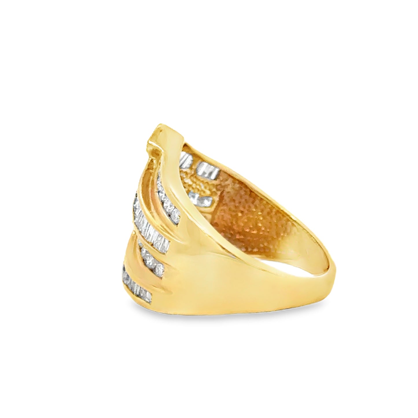 14K Yellow Gold Baguette & Round Diamond Chevron Ring
