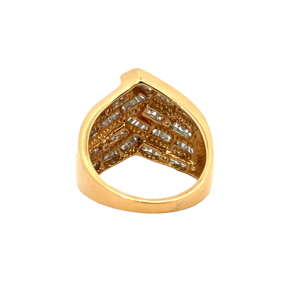 14K Yellow Gold Baguette & Round Diamond Chevron Ring