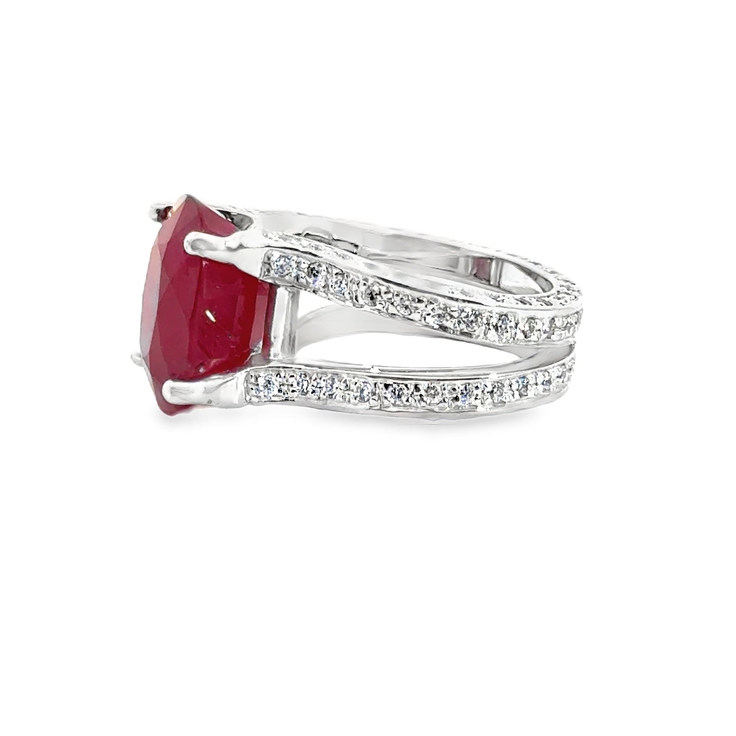 Exquisite 14K White Gold Ruby & Diamond Ring