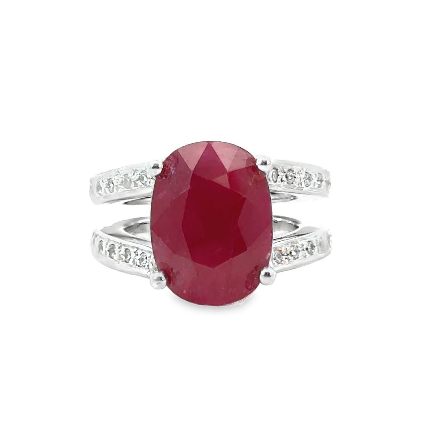 Exquisite 14K White Gold Ruby & Diamond Ring