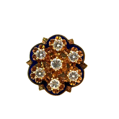 Renaissance Revival Diamond Cluster Ring in 14K Yellow Gold and Enamel
