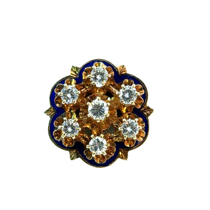 Renaissance Revival Diamond Cluster Ring in 14K Yellow Gold and Enamel