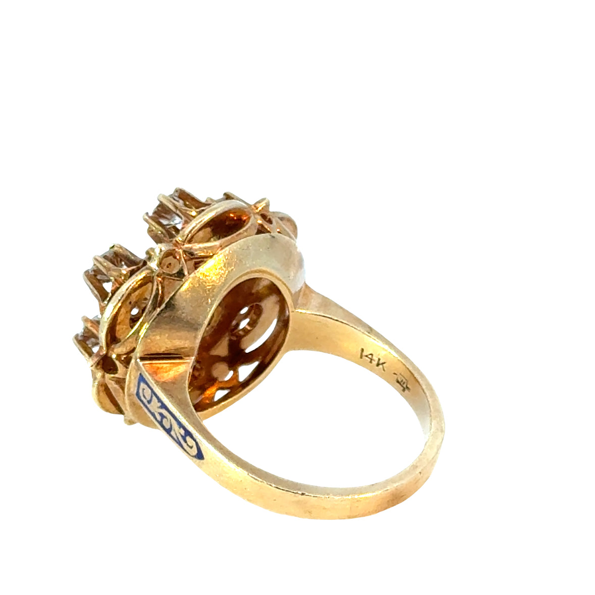 Renaissance Revival Diamond Cluster Ring in 14K Yellow Gold and Enamel