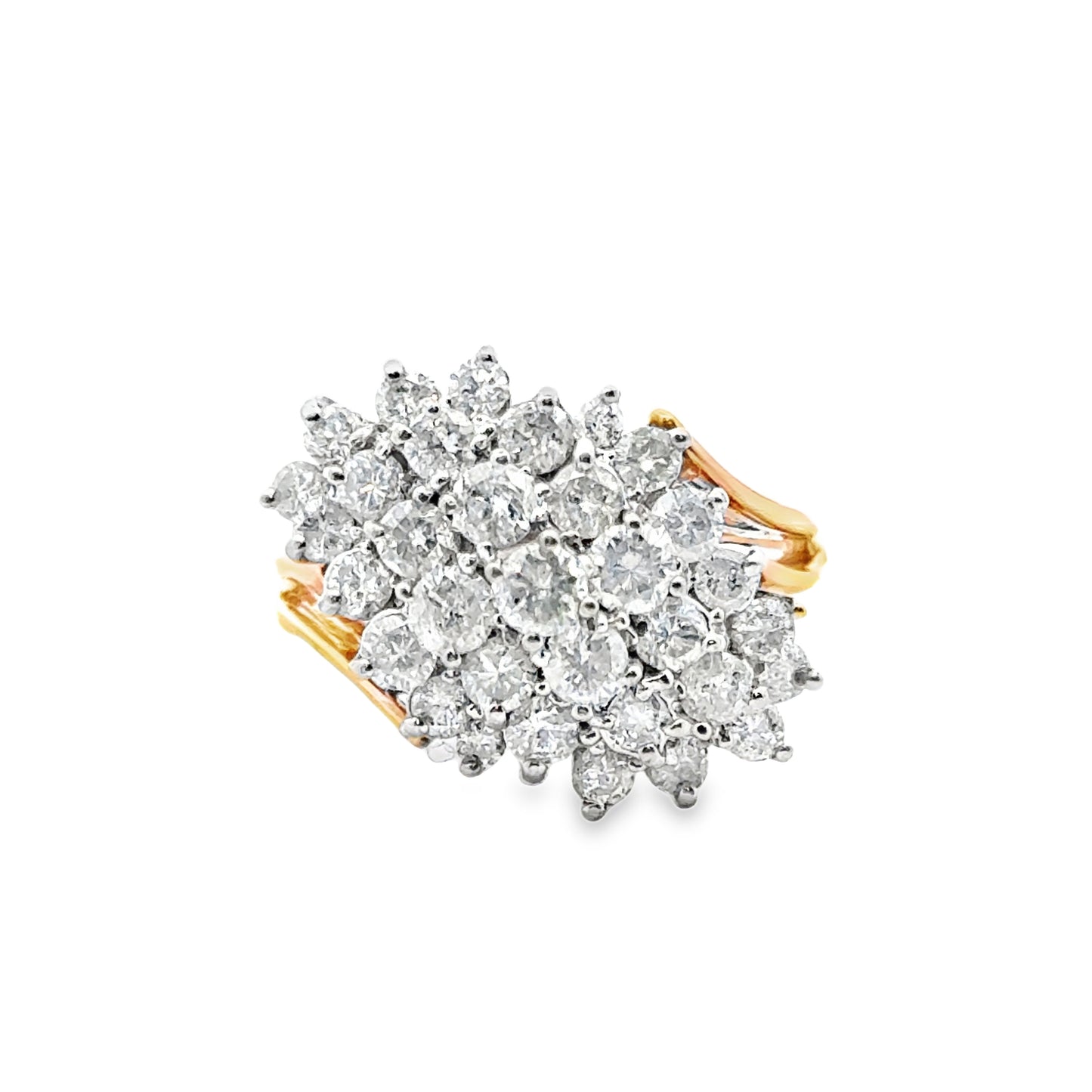 14K Yellow Gold Dazzling Diamond Cluster Ring