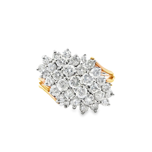 14K Yellow Gold Dazzling Diamond Cluster Ring