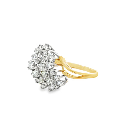 14K Yellow Gold Dazzling Diamond Cluster Ring