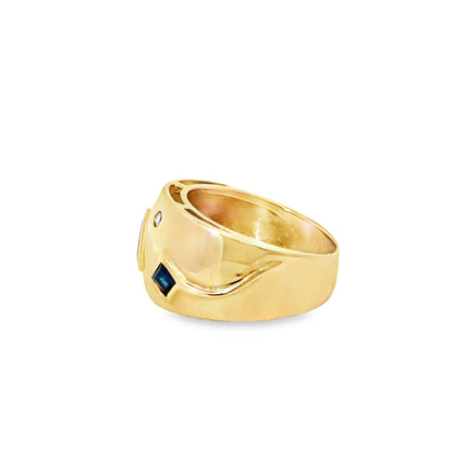 14K Yellow Gold Ruby, Sapphire, Emerald & Diamond Wide Band Ring