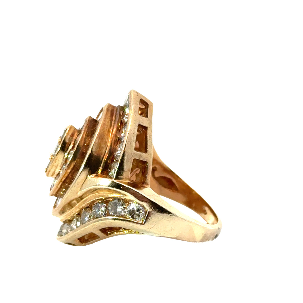 14K Yellow Gold Dazzling Multi-Cut Diamond Statement Ring