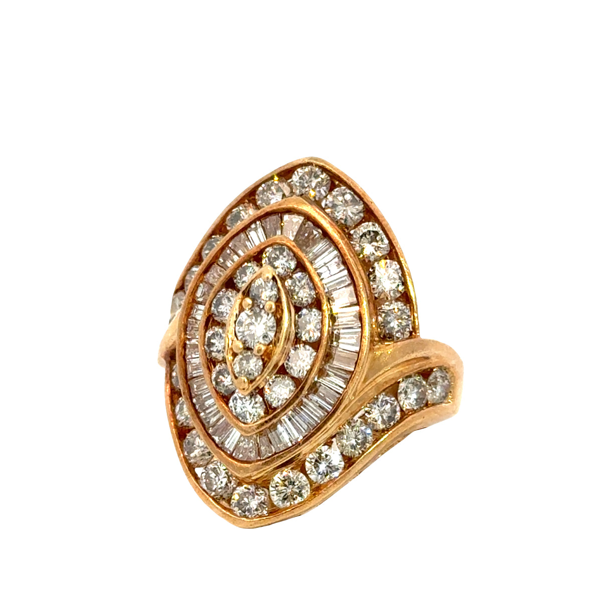 14K Yellow Gold Dazzling Multi-Cut Diamond Statement Ring