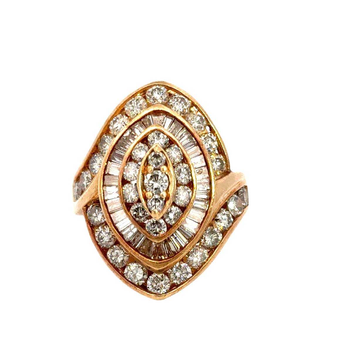 14K Yellow Gold Dazzling Multi-Cut Diamond Statement Ring