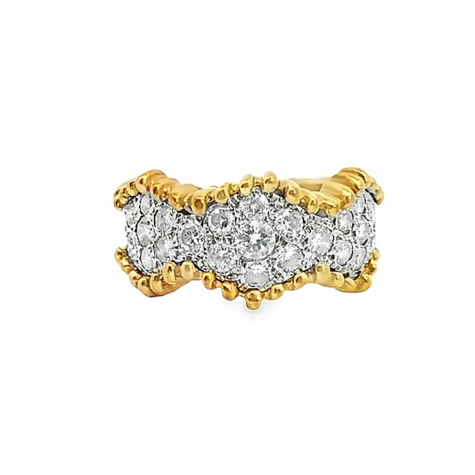 Graceful 14K Yellow & White Gold Brilliant Cut Diamond Ring with a Gold Stitch Wave Detail