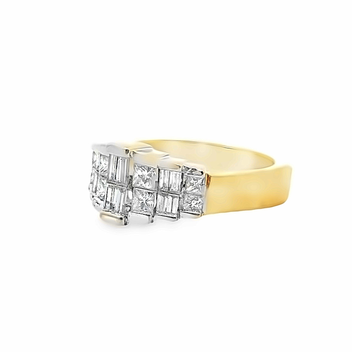 18K Yellow Gold Baguette & Princess Cut Step Up Diamond Ring
